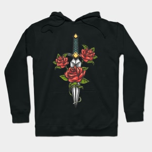 Dagger Knife and Rose Flowers Drawn in Tattoo Style Hoodie